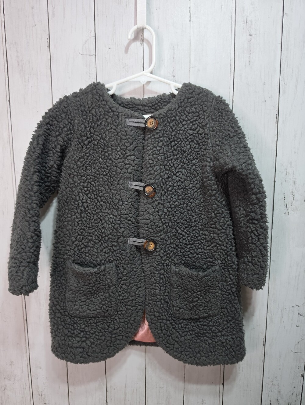 Hanna Andersson Gray Sweater Teddy Bear Fleece Jacket Pocket Toggle Size 100 (4)